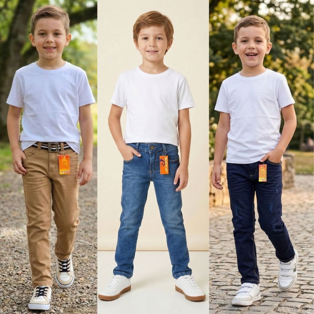 Kit 3 calça jeans com lycra menino tamanho 10,12,14,16 anos