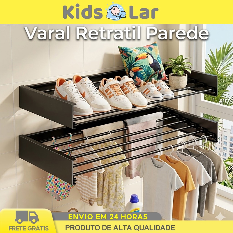 80cm Varal Retratil Parede Varal de Parede Mágico Retrátil Dobrável Grande 5 Varetas Economiza espaço Suporta 30Kg