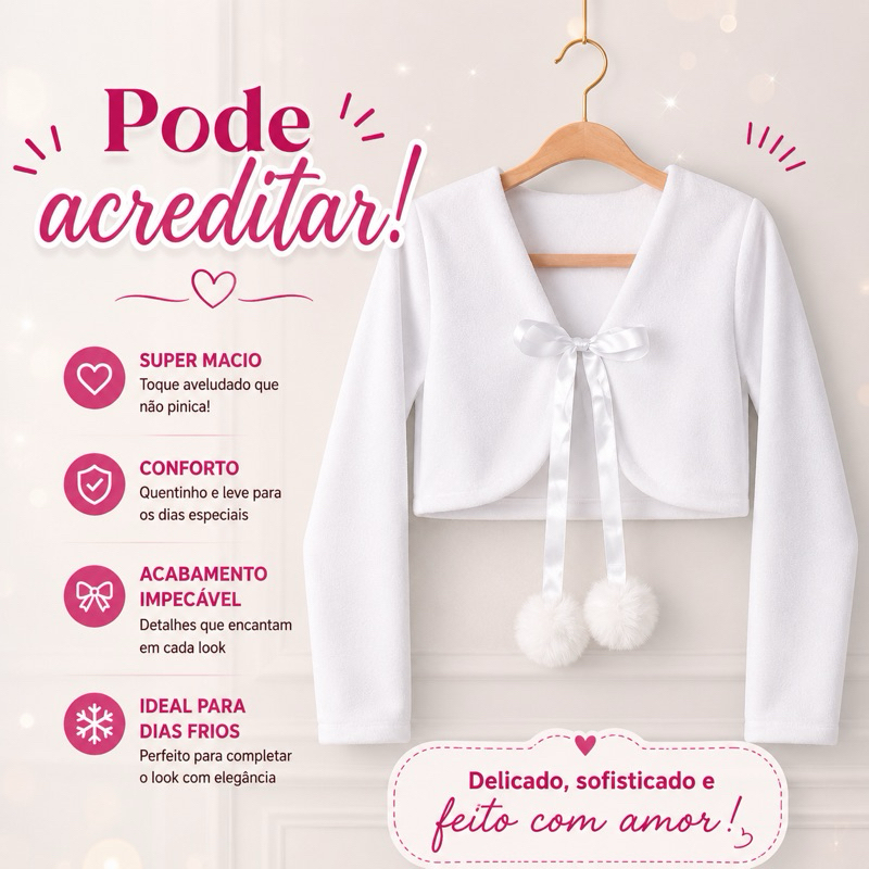Casaco Branco Infantil Soft Daminha Batizado Festa Inverno Frio Blusa ref4070 I