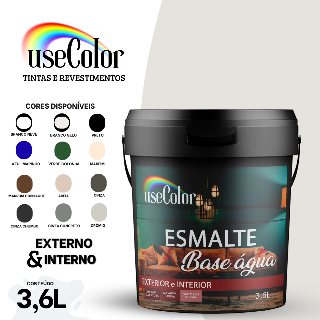 Tinta Esmalte 3,6L Base Água Boa Cobertura Metais e Madeiras