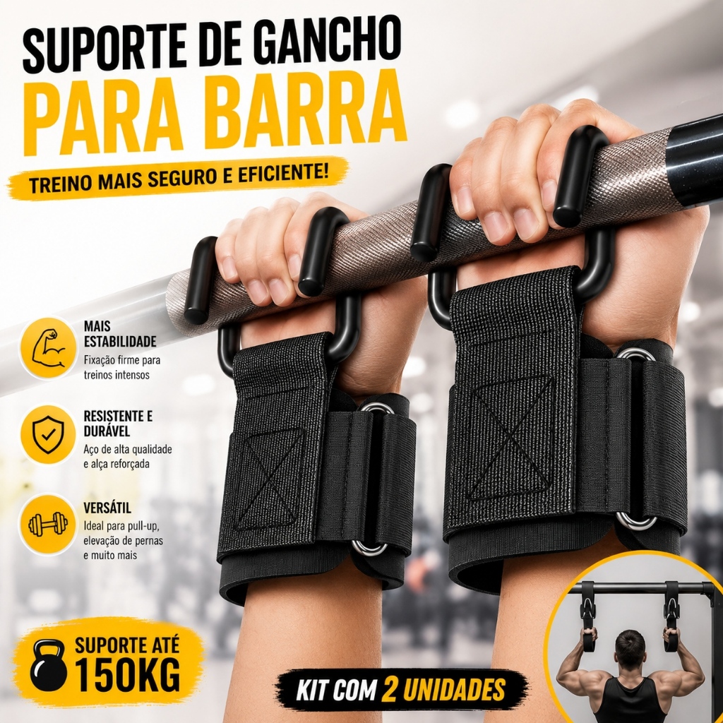 Par De Straps Gancho Aço Garras Treino Musculação Academia Liftness