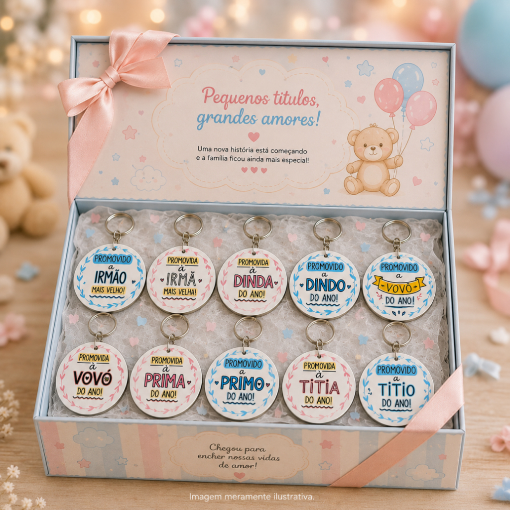 Kit com 10 Chaveiros Para anuncio de Gravidez  – Lembrancinhas Chá de Bebê Criativas para Família