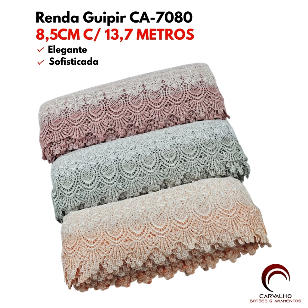 Renda Guipir Matizado CA-7080 8,5Cm Com 13,7 Metros Guipir Degrade Renda Para Matizar Renda Branca