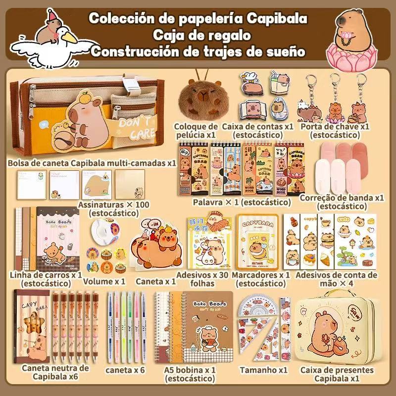 presentes de aniversário Caixa prensente  Capivara material escolar de papelaria  + caixa de presentes