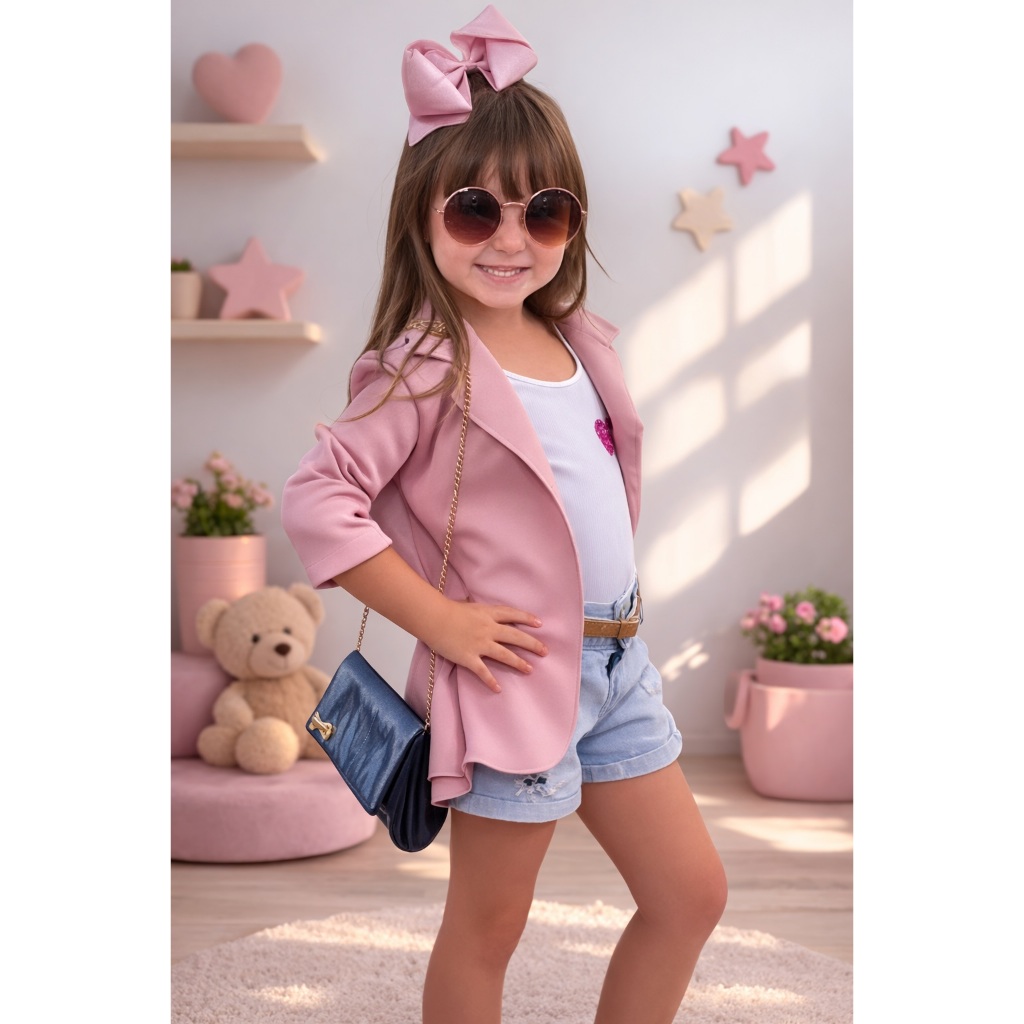Blazer Social Infantil Menina Casaco Moda Formal Elegante Blogueirinha Neoprene
