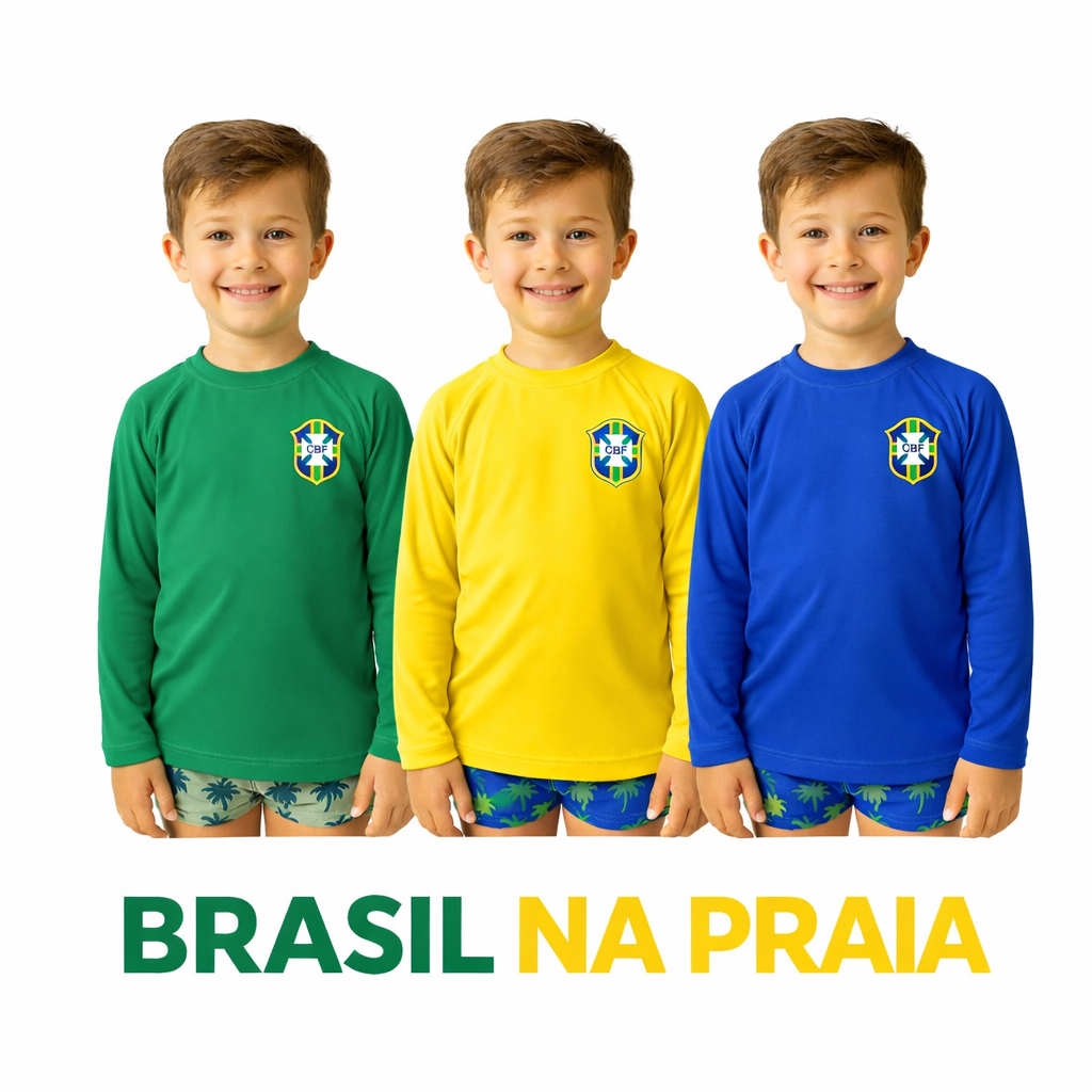 Camisa Térmica 🇧🇷 BRASIL 🇧🇷Proteção Uv 50+  Infantil Menino Menina  Blusa Praia Piscina  Manga Longa