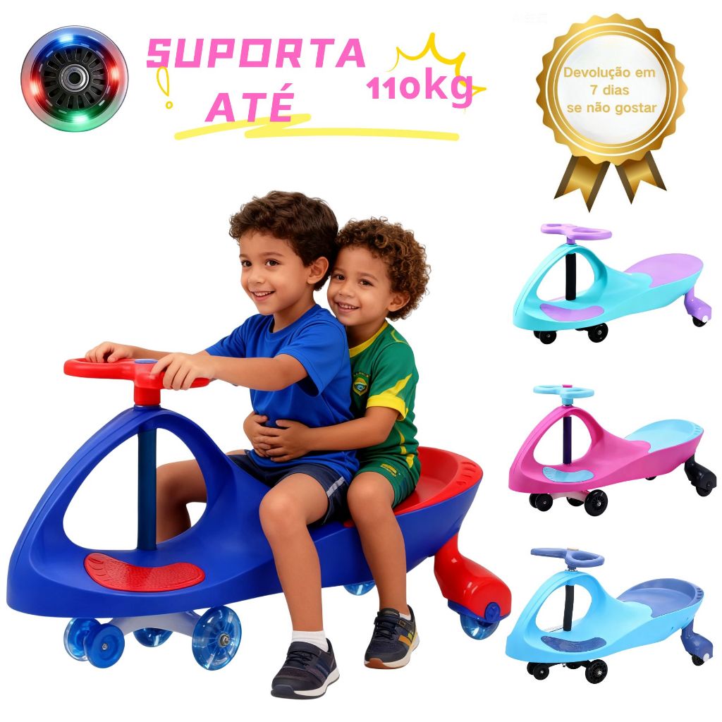 Rodas Silenciosas com LED Carrinho GIRA 360º-Carro Balançante Seguro para Crianças - Anti-Volto