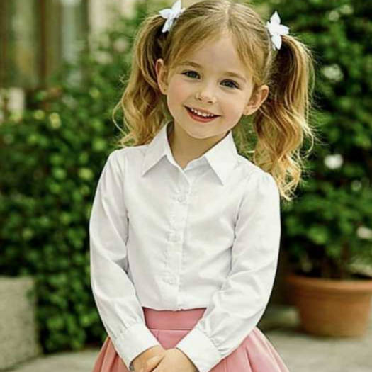 Camisa Infantil Básica Branca Social Menina Manga Longa Look Elegante