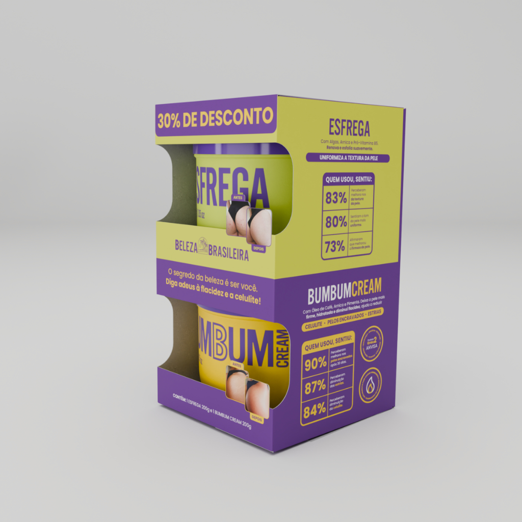 Kit Bumbum Cream + Esfrega Cream Beleza Brasileira 200g Reduz Celulite Estrias e Pelos Encravados