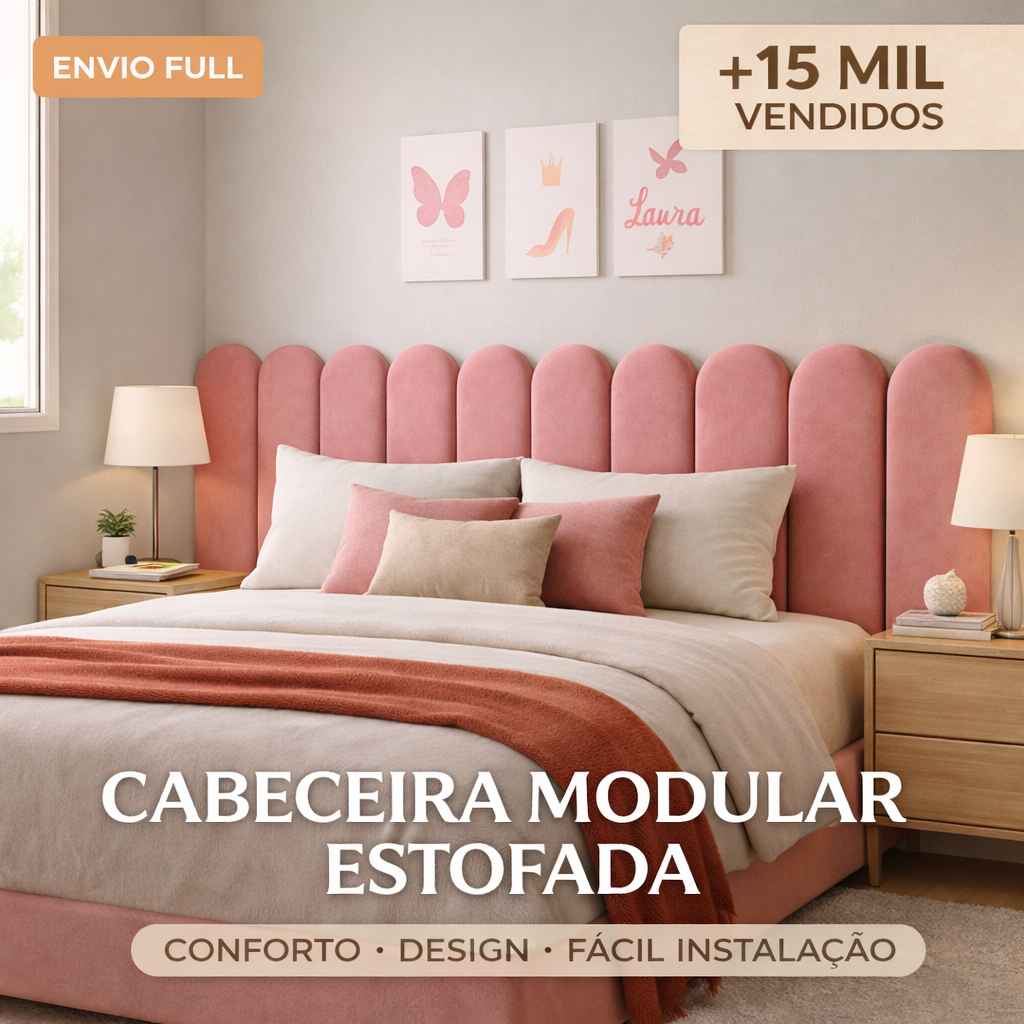 Cabeceira Nuvem Premium Estofada 45x20cm – Kit Modular para Cama Solteiro, Casal, Queen e King