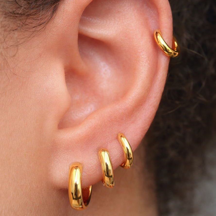Trio Argolas Douradas Ouro 18k Premium 3 Pares Antialérgico Piercing Cartilagem
