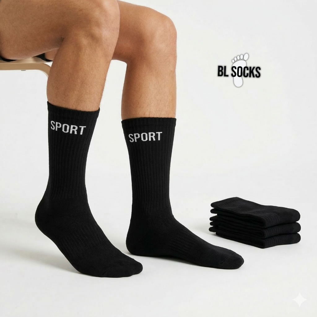 Kit com 24 Pares de Meias Cano Alto Longo Pretas Estilo Sport Unissex para Meninos e Meninas