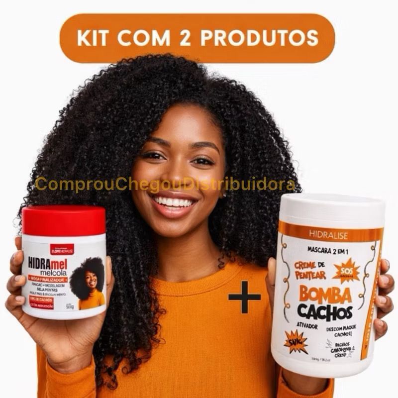 KIT Mel Cola Fitagem 500G + Creme Bomba 1KG Cachos Ativador de Pentear Fixação Cachos Definição