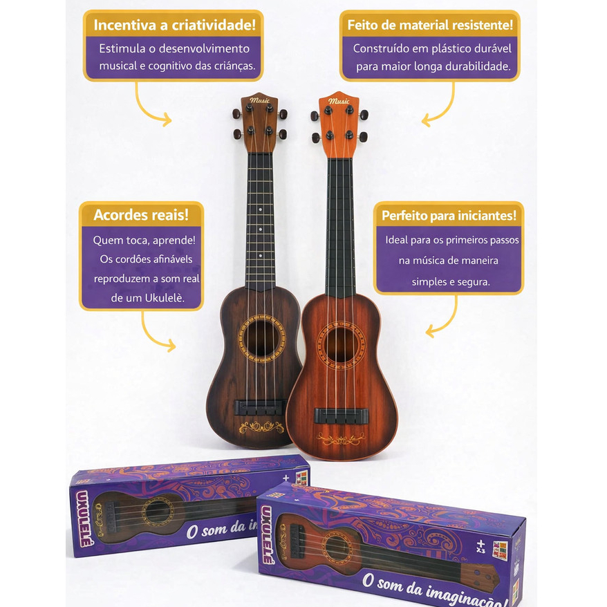 Violão Infantil Ukulele Brinquedo Musical Educativo Presente Criança Estimula Aprendizado