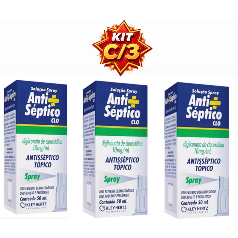 Antisséptico Clo Spray 50ml - KIT C/2 ou C/3 Kley Hertz