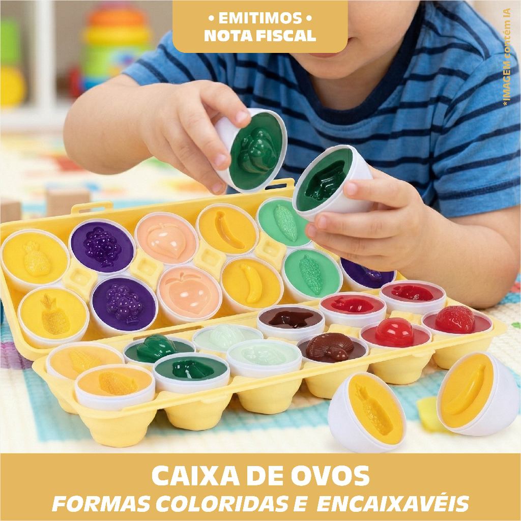 Brinquedo Infantil Educativo Números Formas Peças Encaixavéis Estímulo Criativo Caixa Ovos Coloridos