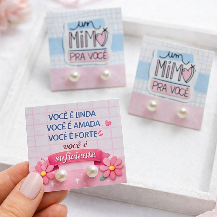 Kit 100, 50 , 20 Pares de Brinco de Perola + tag Mimo para cliente