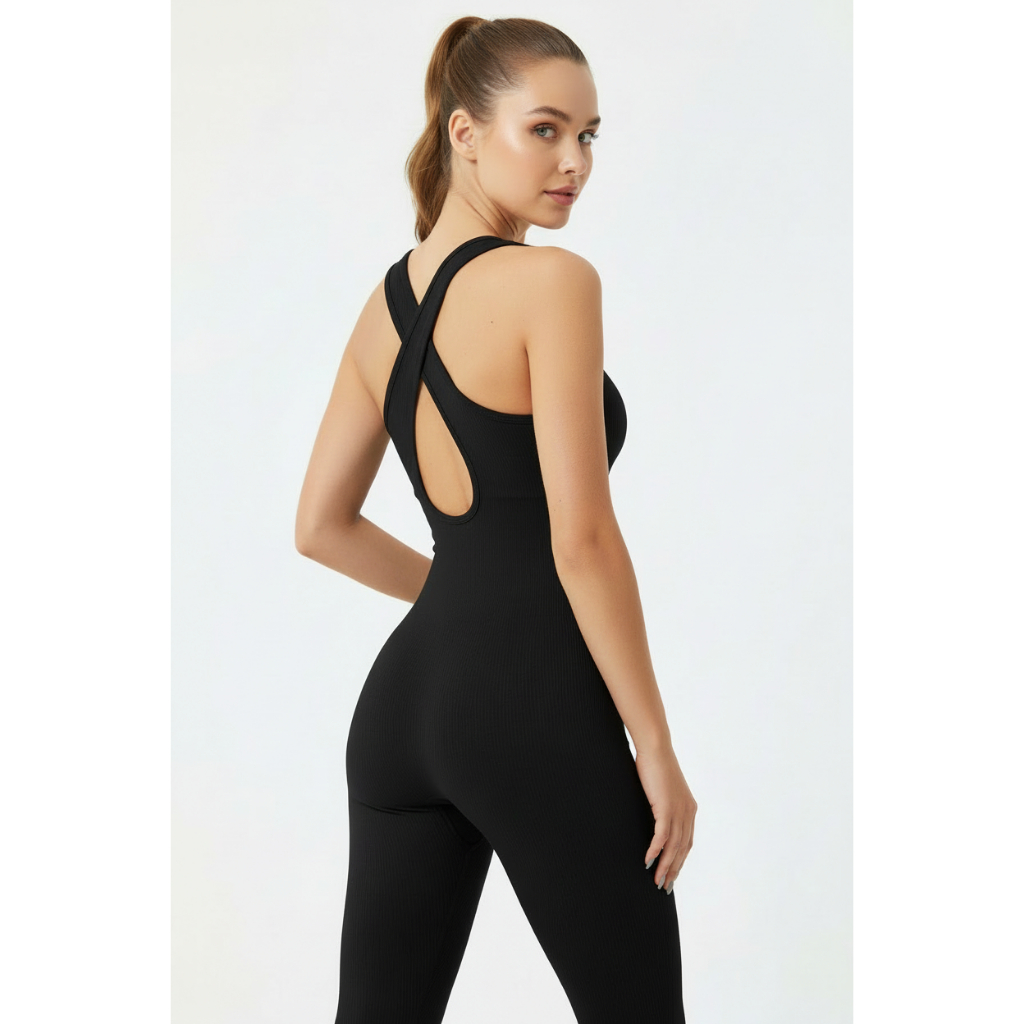 Macacão Longo Feminino Fitness Costa Cruzada e Recorte nas costas , Treino Confortavel Variações de cores e modelo
