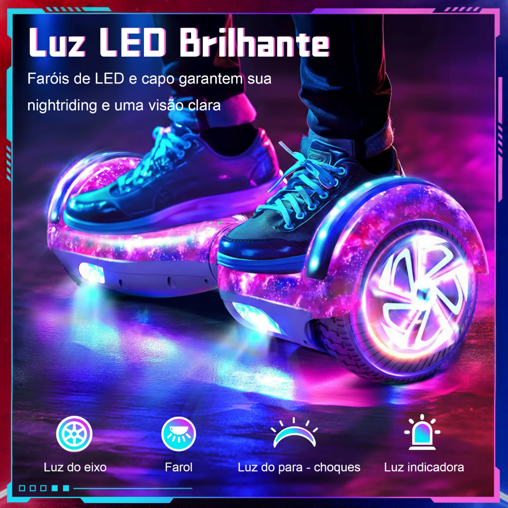 Hoverboard Overboard Infantil Skate Elétrico Skate Elétrico com LED Bluetooth e Bateria Potente para Crianças Seguras