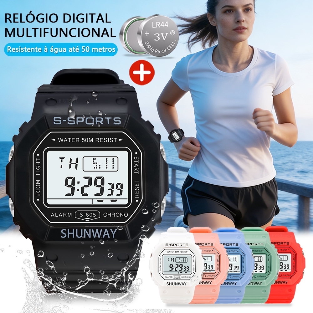 Relógio Digital À Prova D'água Para Homens E Mulheres Esportes Led Luminosos Multifuncional Cronógrafo S605