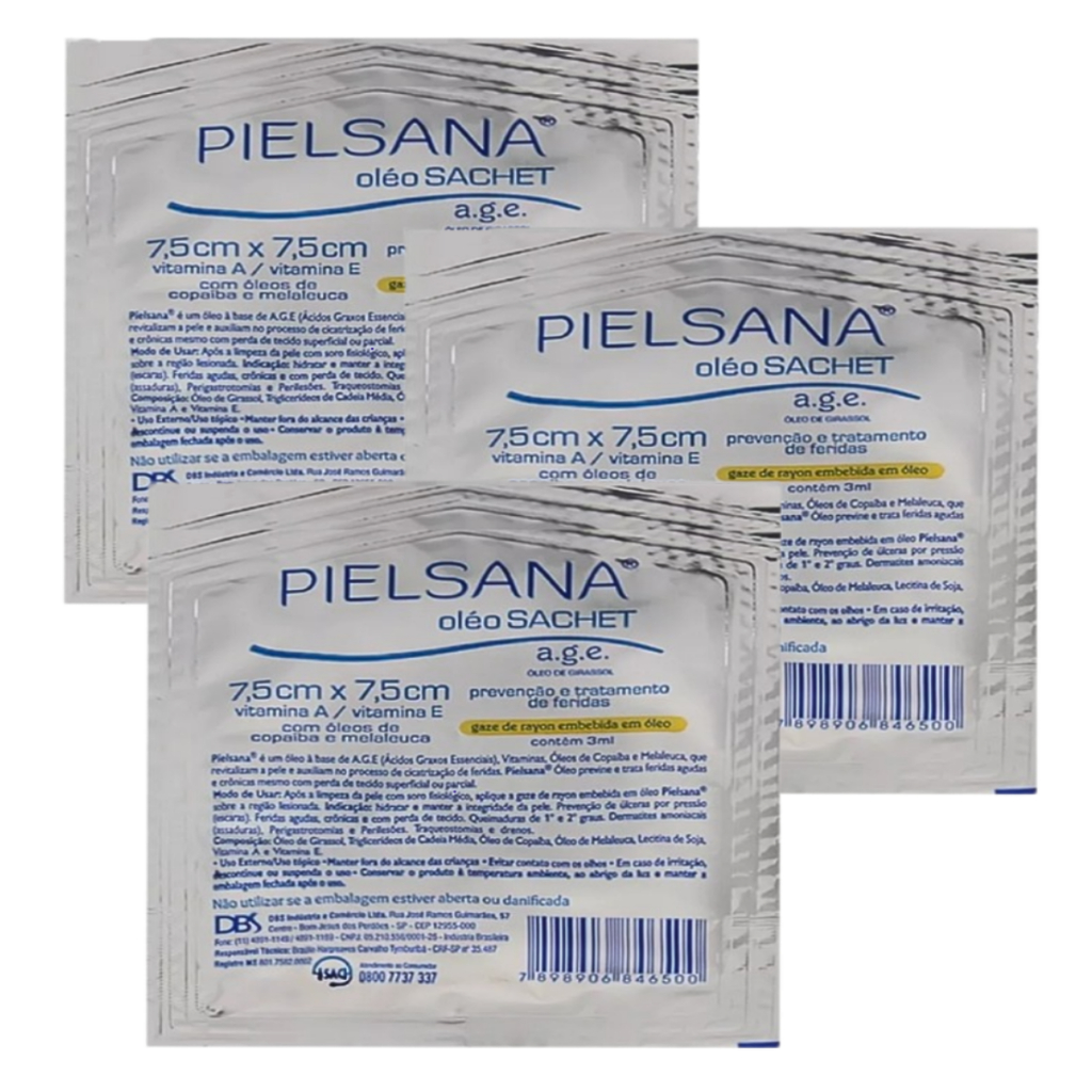 Curativo Pielsana Óleo Sachet Gaze De Rayon c/ Óleos de Copaíba e Melaleuca (7,5x7,5) - 3 Unidades