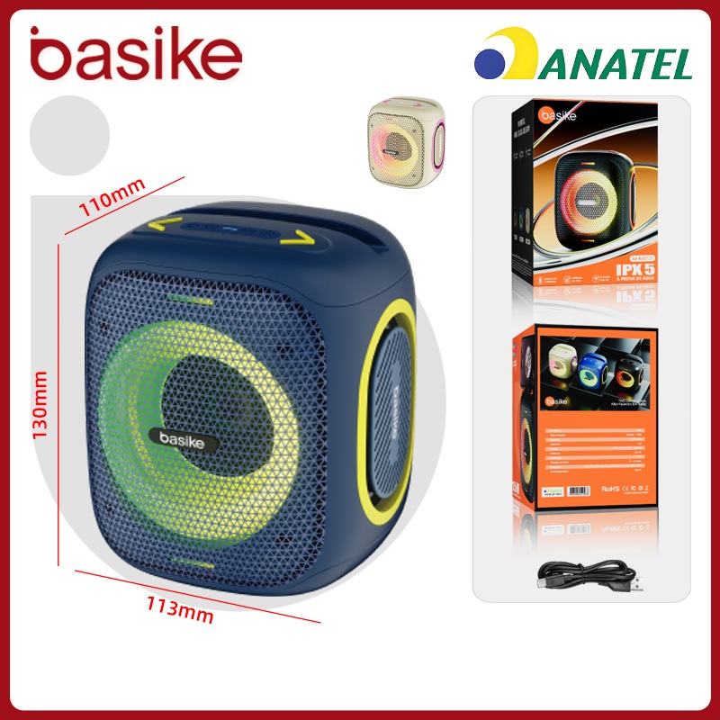 Basike Caixa De Som Portátil Bluetooth HiFi Subwoofer Tws1+1 Ipx5 Com Rgb/FM Speaker RAD127