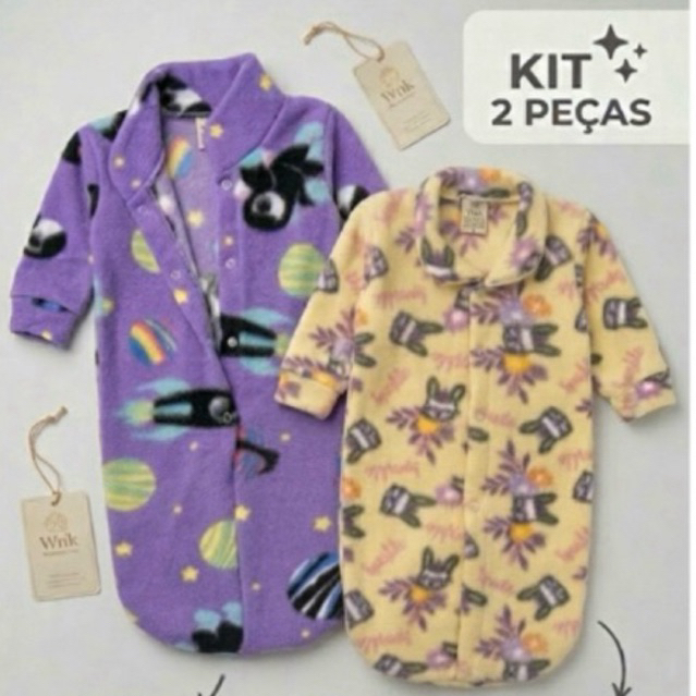 kit 2 Peças Sacos De Dormir Com Manga Para Bebê Soft Quentinho Inverno Noite Segura Menino Menina RN a 1 Ano