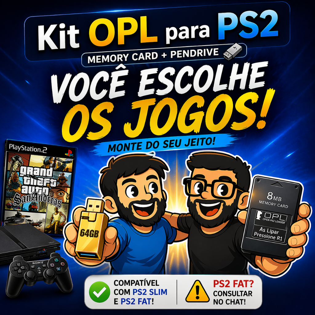 Kit OPL PS2 com Jogos | Memory Card + Pendrive | Você Escolhe os Jogos | PS2 Slim / FAT (Consultar)