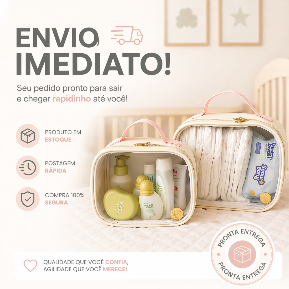 Kit 2 peças necessaire maleta transparente organizadora para itens de higiene ou fraldas portátil