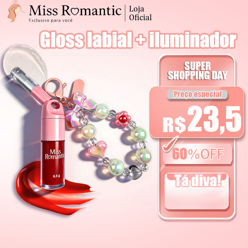 Gloss de Vidro + Tint Matte Miss Romantic com Chaveiro de Miçangas Luxo