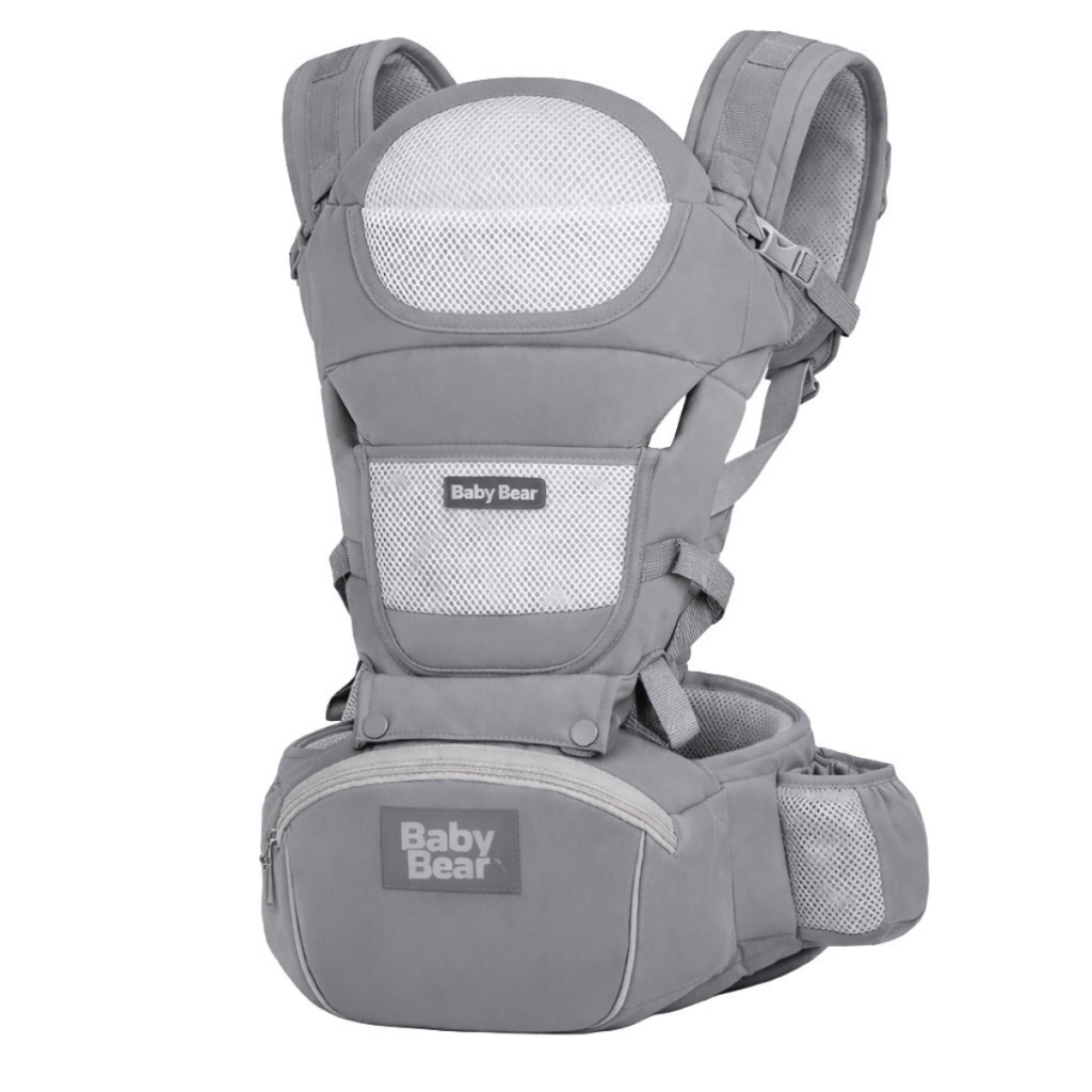 Canguru Bebê Ergonômico com Assento 3 em 1 até 20kg Mochila Infantil Confortável e Segura CINZA