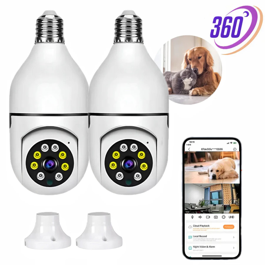 Câmera Segurança Prova D'água Infravermelho Lâmpada Externa 360 Sem Fio Wifi 2.4G G4