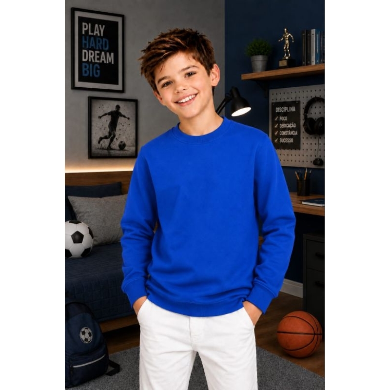 Blusa de Frio Infantil  azul  moletom menino e menina casaco  Lisa  juvenil criança de 2 ao 14