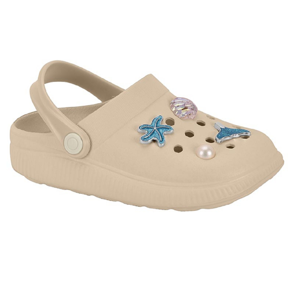 Babuche Infantil Molekinha Clog Com Enfeites Pins Super Leve Eva Confortável Original