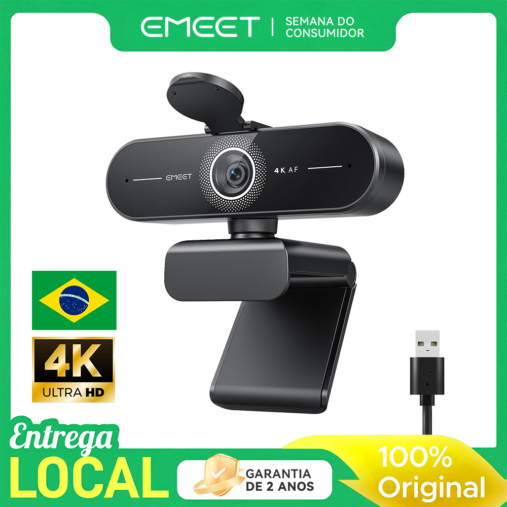 Webcam EMEET C60E 4k Uhd 8mp Foco Automático 60fps 2microfon Preto