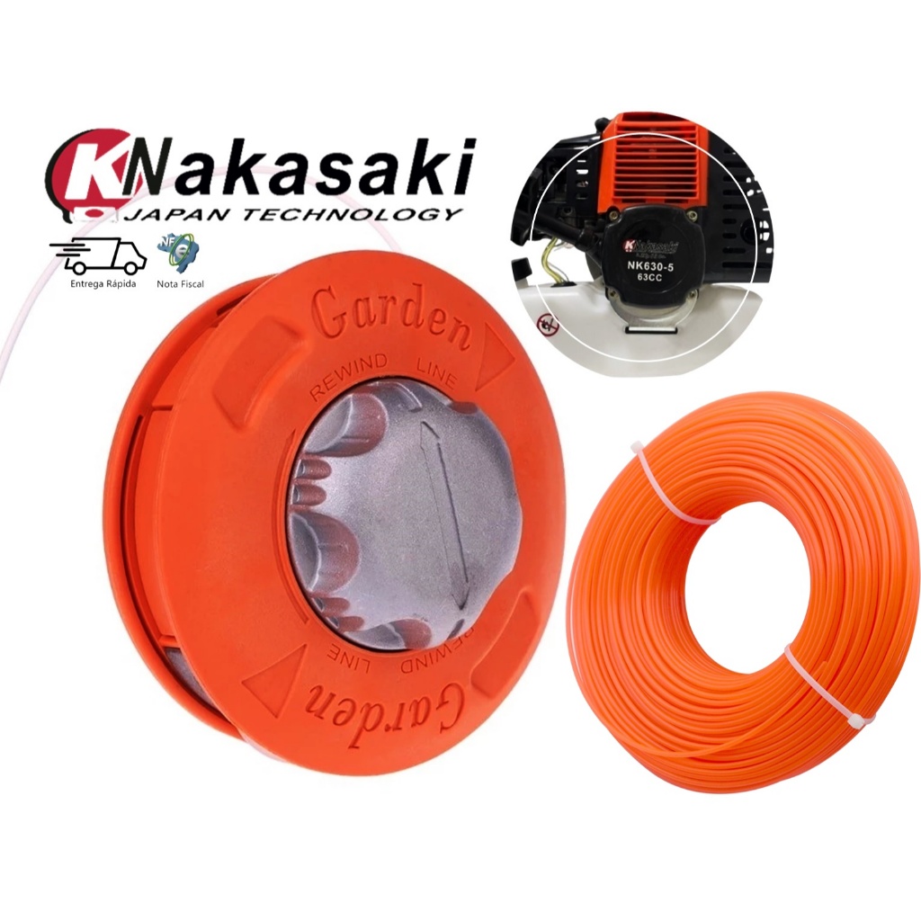 Carretel Nylon Automático Com Refil P/ Roçadeira Nakasaki 63cc 65cc 70cc 75cc / Pro e Multifuncional