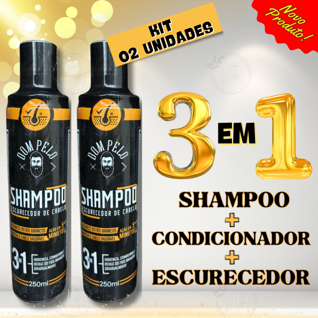 Shampoo Escurecedor De Cabelos Brancos Grisalhos Dom Pelo - KIT 02 UNIDADES