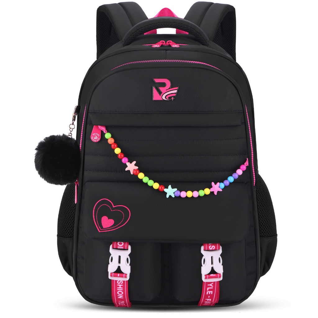 Mochila Cute com Bordado de Coração, Pompom e Miçangas – Perfeita para Escola, Passeios e Uso Diário