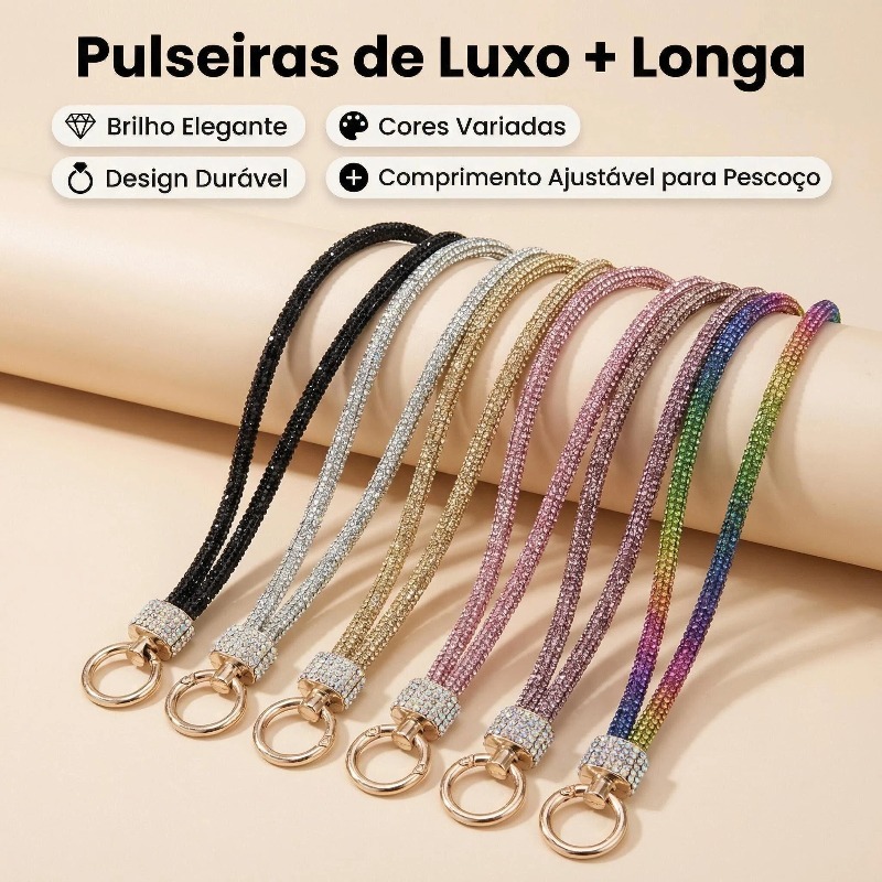 Cordão de Celular com Cristal Luxuoso Curto e Longo – Anti-Perda com Fecho de Metal Reforçado