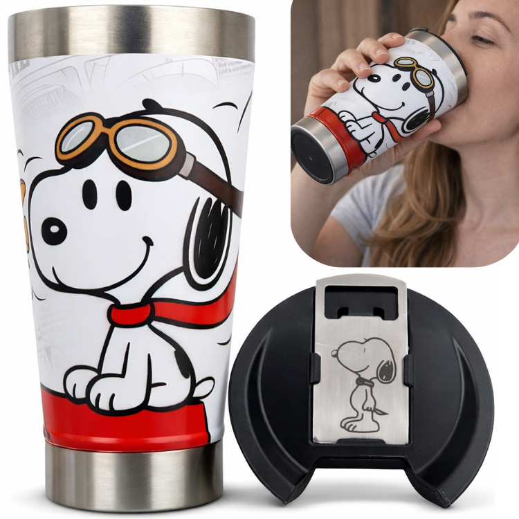Copo Térmico 500ml Aço Inox Snoopy 360 Gravado UV  Mantém Bebida Gelada Alta Qualidade Premium