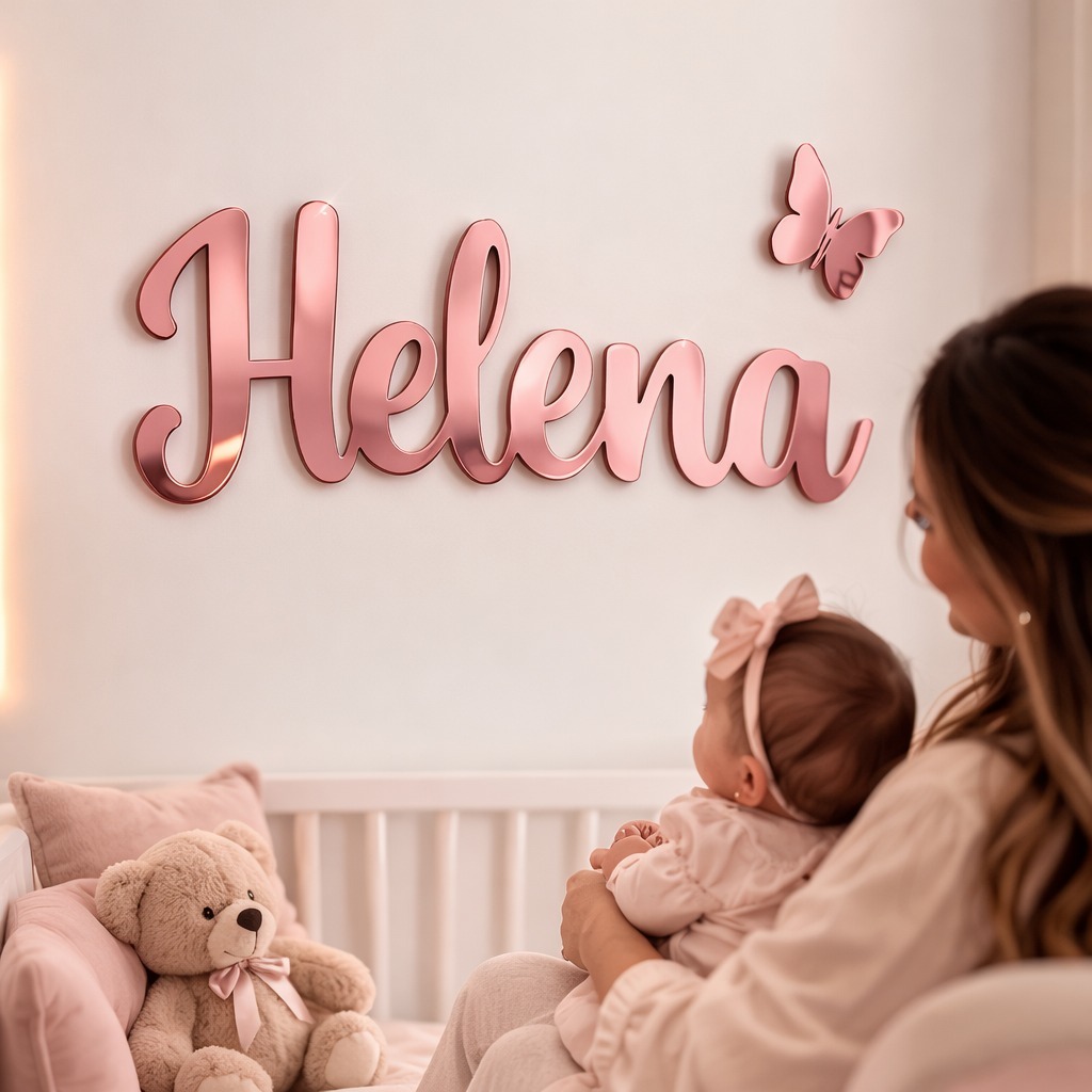 Nome Personalizado em Acrílico Espelhado Para Quarto Infantil