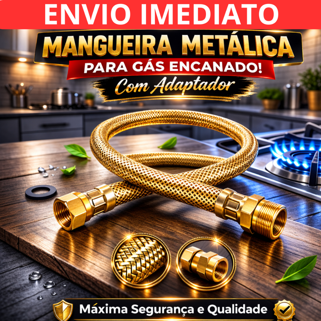 Kit Mangueira Gás Encanado Metálica Cobre Instalação Apartamento Cooktop Aquecedor Resistente Segura