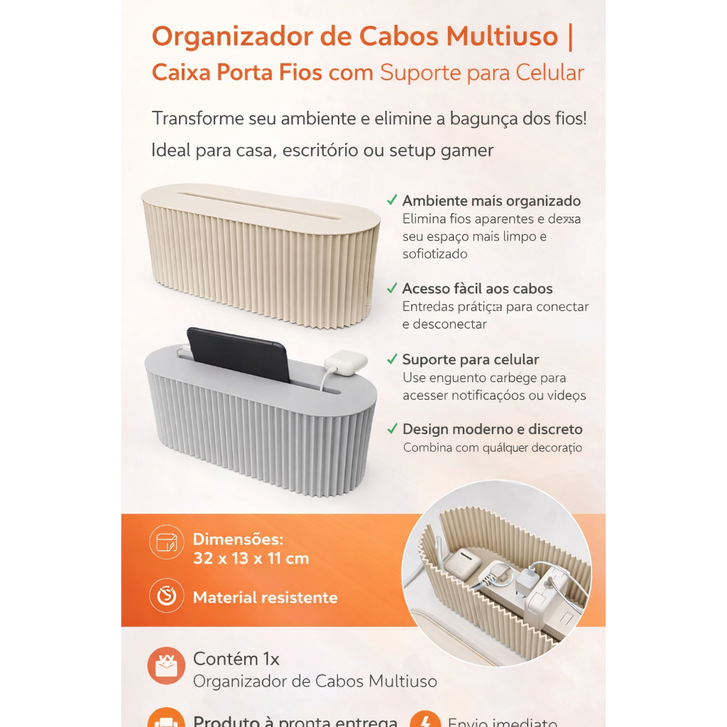 Organizador de Cabos e Fios de Mesa Tomadas Caixa Multiuso Armazenamento