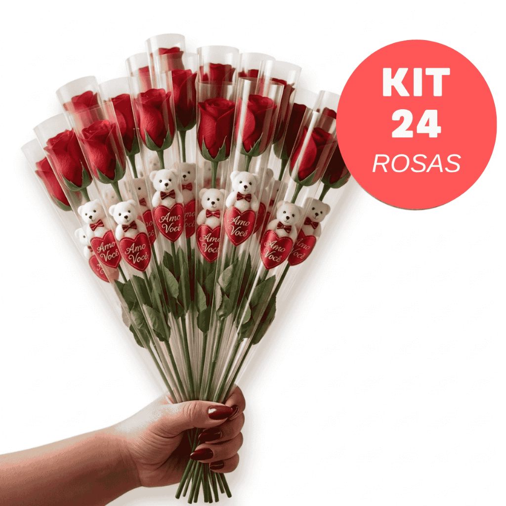 Kit 24 Rosas Artificiais Vermelha Embalada Individualmente PROMOÇÃO Presente Dia Das Mães