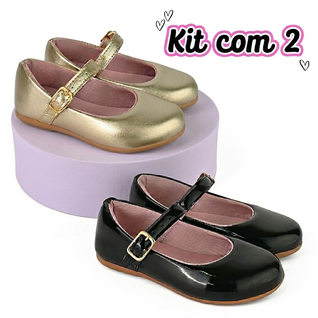 Kit 2 Pares Sapatilha infantil menina boneca confortavel festa batizado feminino