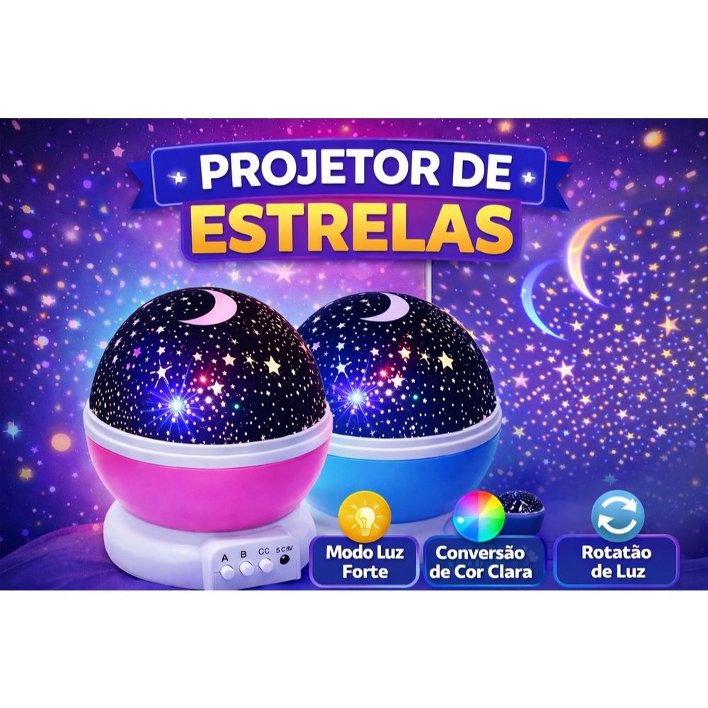 Luminária Galáxia Abajur Rotativa Projetor Globo Estrela Infantil Céu Estrelado Lua 360º