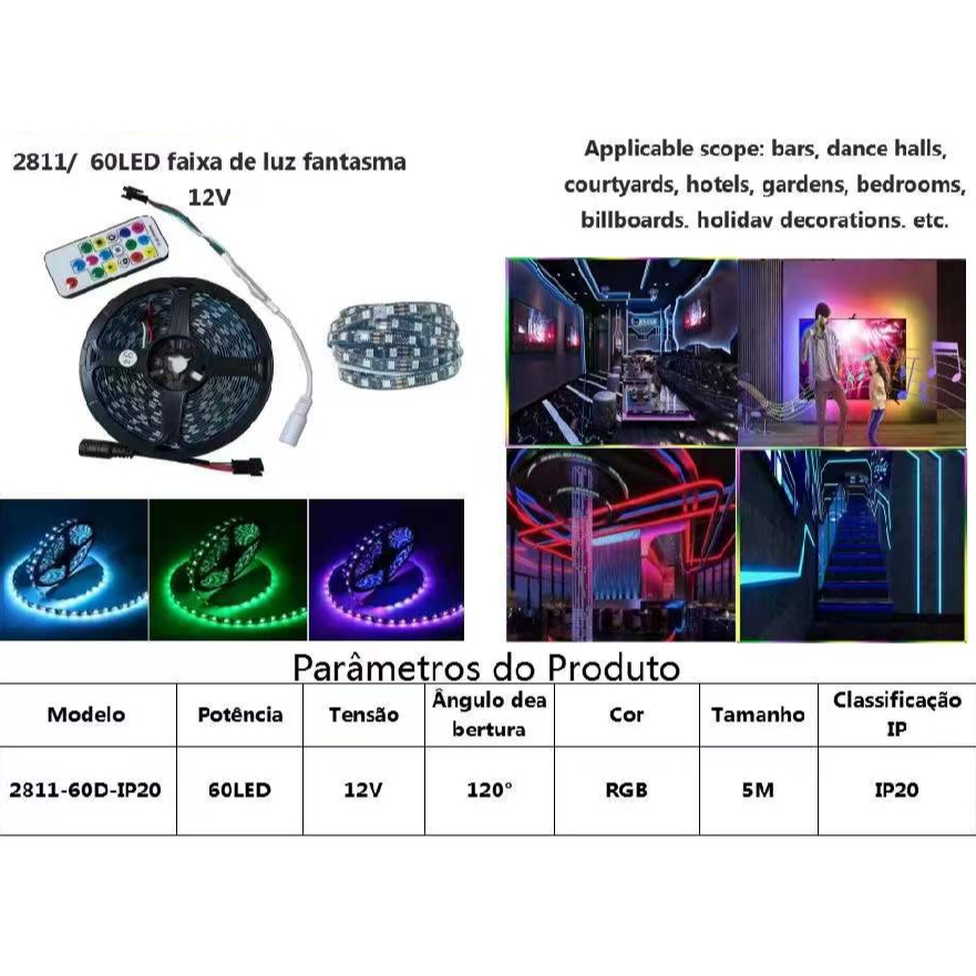 Fita Led Ws2811 5m Endereçavel 300 Leds Ip20 + Controladora