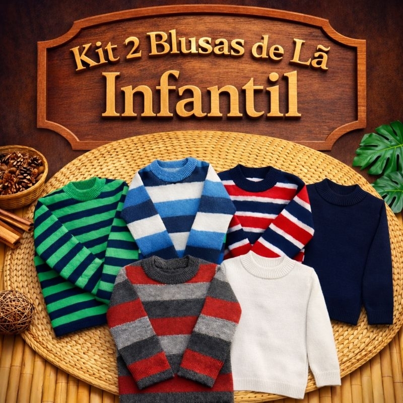2 Blusas de Tricot Lã Masculina Infantil/Juvenil e Bebê para Inverno de Menino - Roupa de Frio