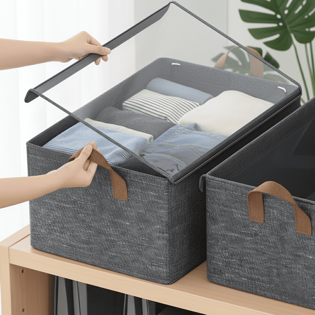 Caixa Organizadora Grande Com Tampa Transparente Dobrável Resistente Multiuso Para Roupas