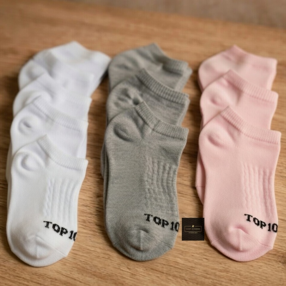 🔥kit até 18 Pares Meia Soquete Feminina Não Escorrega no Pé Super Conforto Algodão Macio Respirável